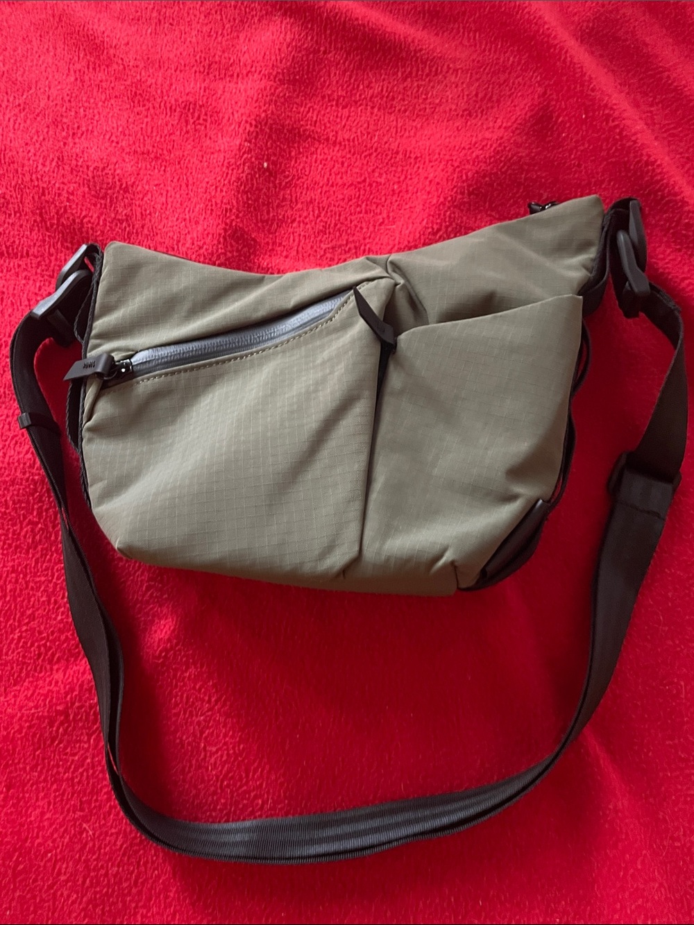 Men's Olive Green Crossbody Sling Bag with Black Strap